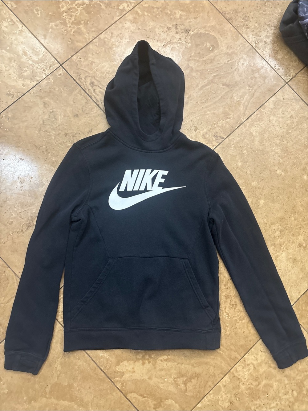 Nike Kids Black Hoodie with White Swoosh Logo